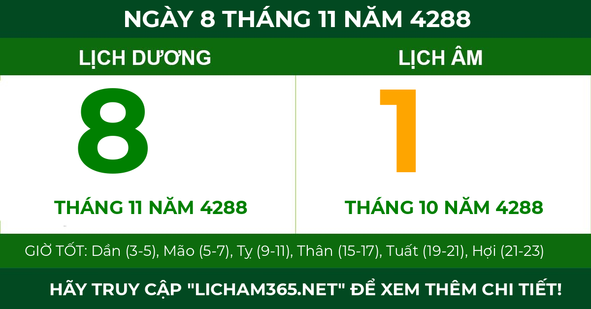 lịch âm ngày 8 tháng 11 năm 4288