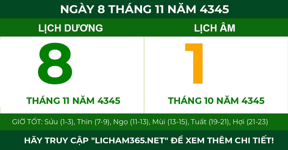 lịch âm ngày 8 tháng 11 năm 4345