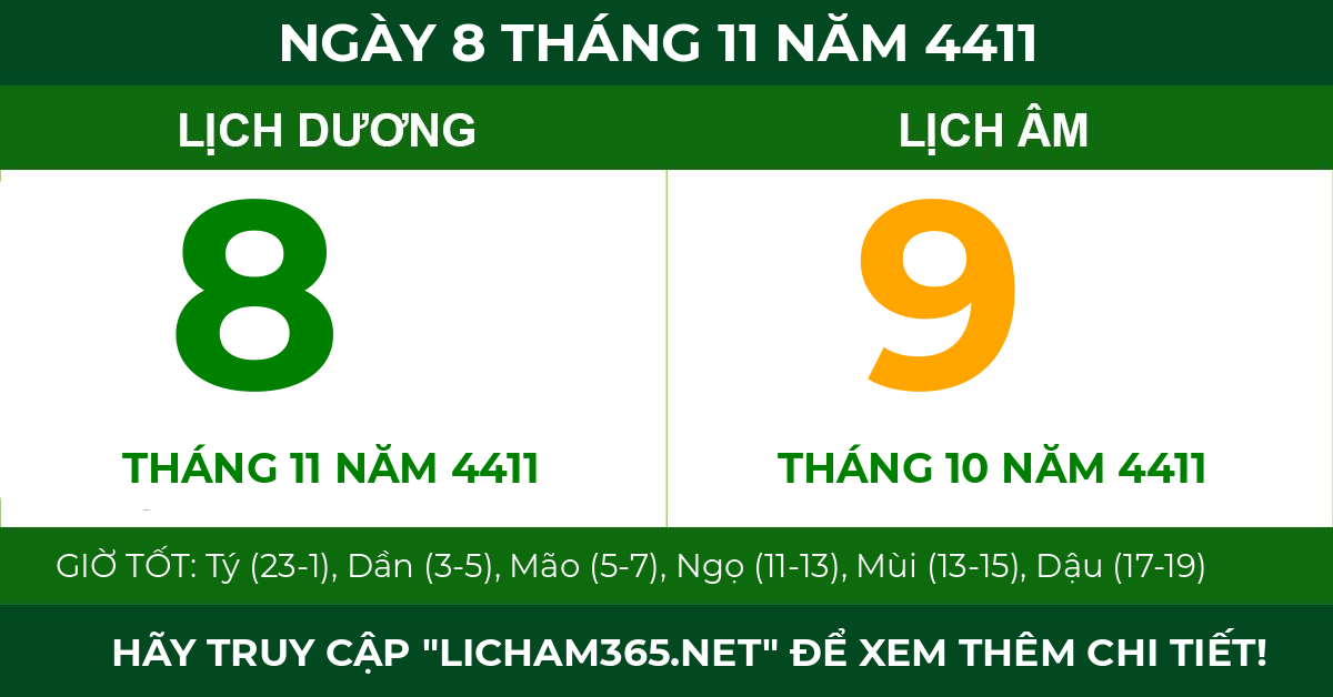 lịch âm ngày 8 tháng 11 năm 4411