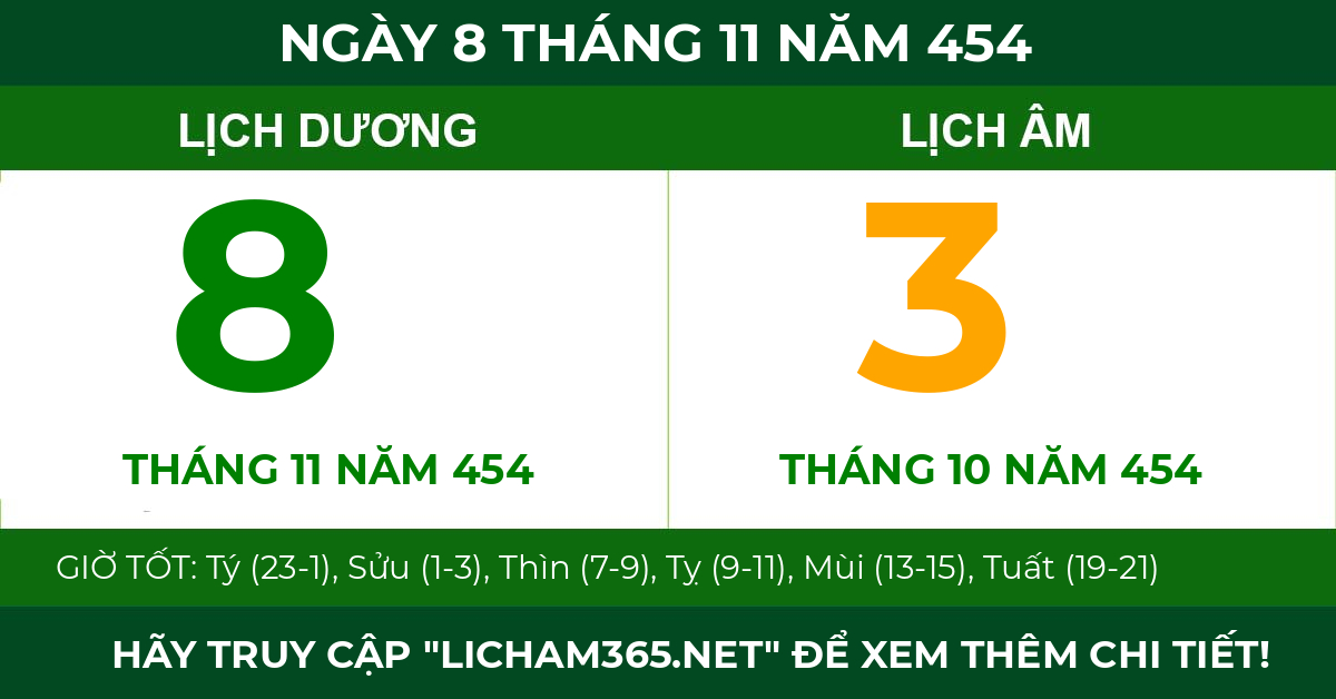 lịch âm ngày 8 tháng 11 năm 454