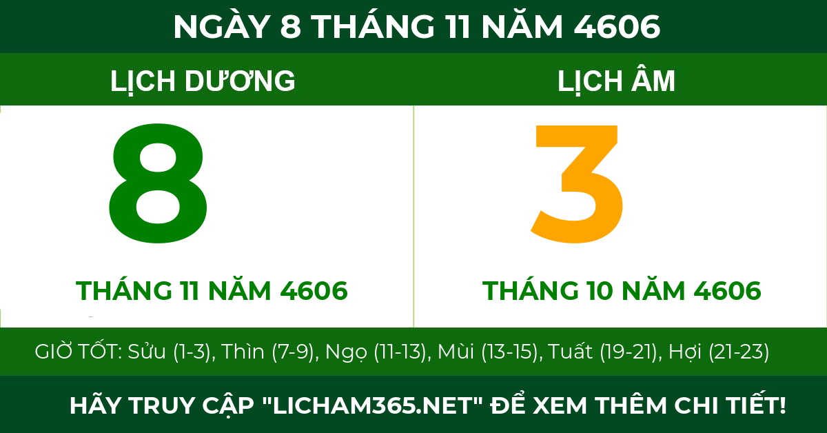 lịch âm ngày 8 tháng 11 năm 4606