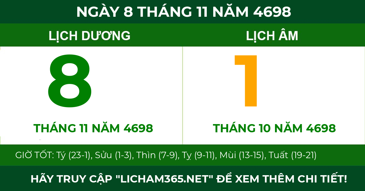 lịch âm ngày 8 tháng 11 năm 4698