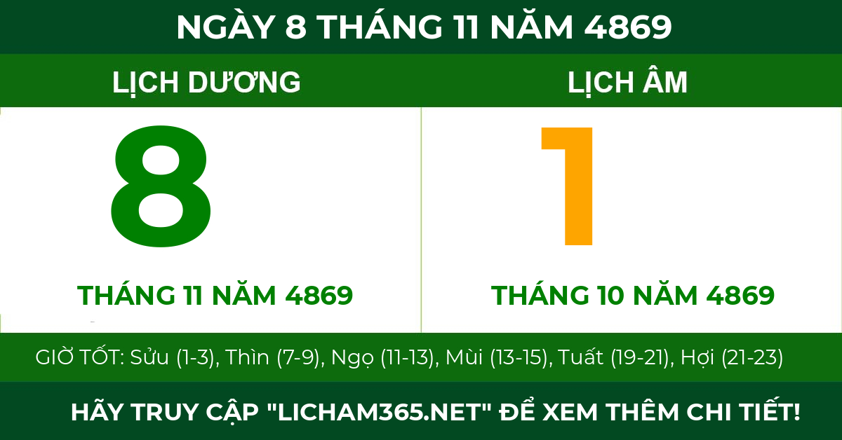lịch âm ngày 8 tháng 11 năm 4869