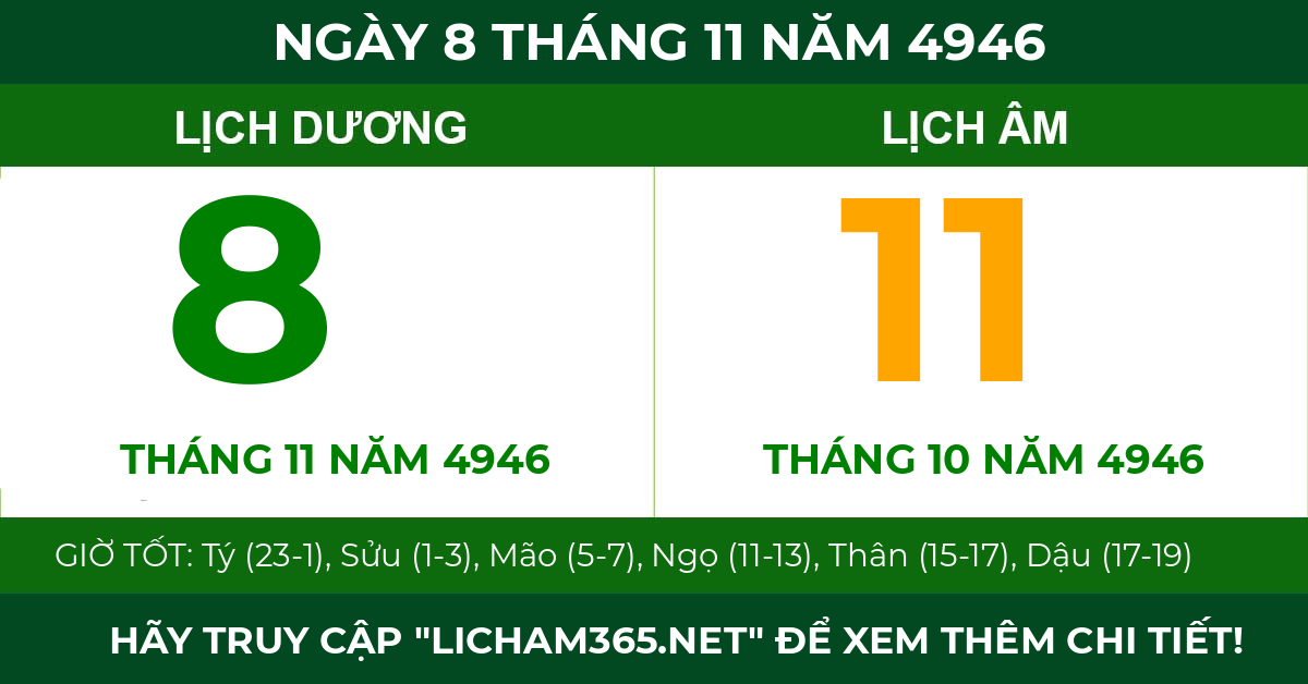 lịch âm ngày 8 tháng 11 năm 4946