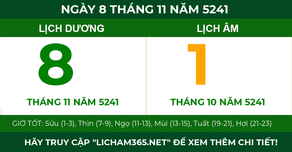 lịch âm ngày 8 tháng 11 năm 5241