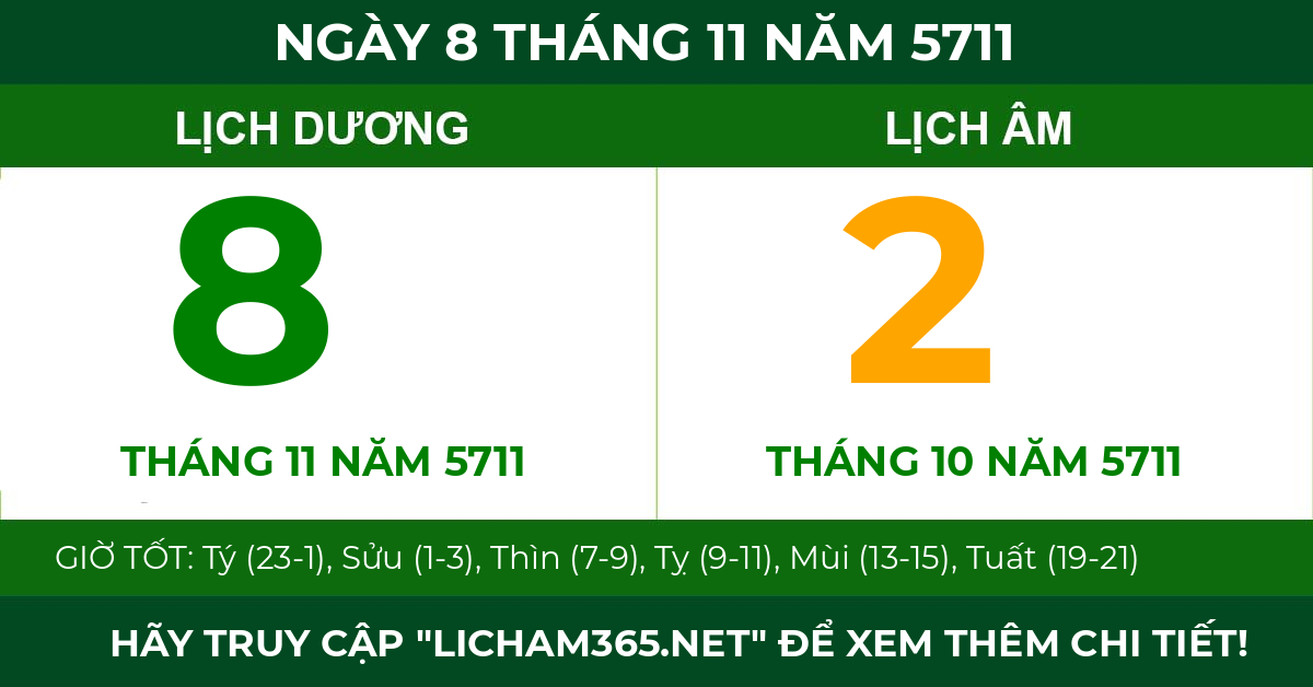 lịch âm ngày 8 tháng 11 năm 5711