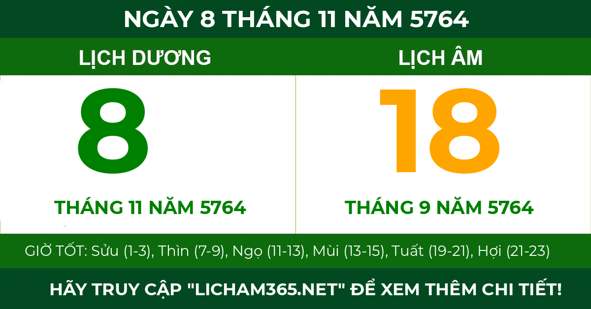 lịch âm ngày 8 tháng 11 năm 5764