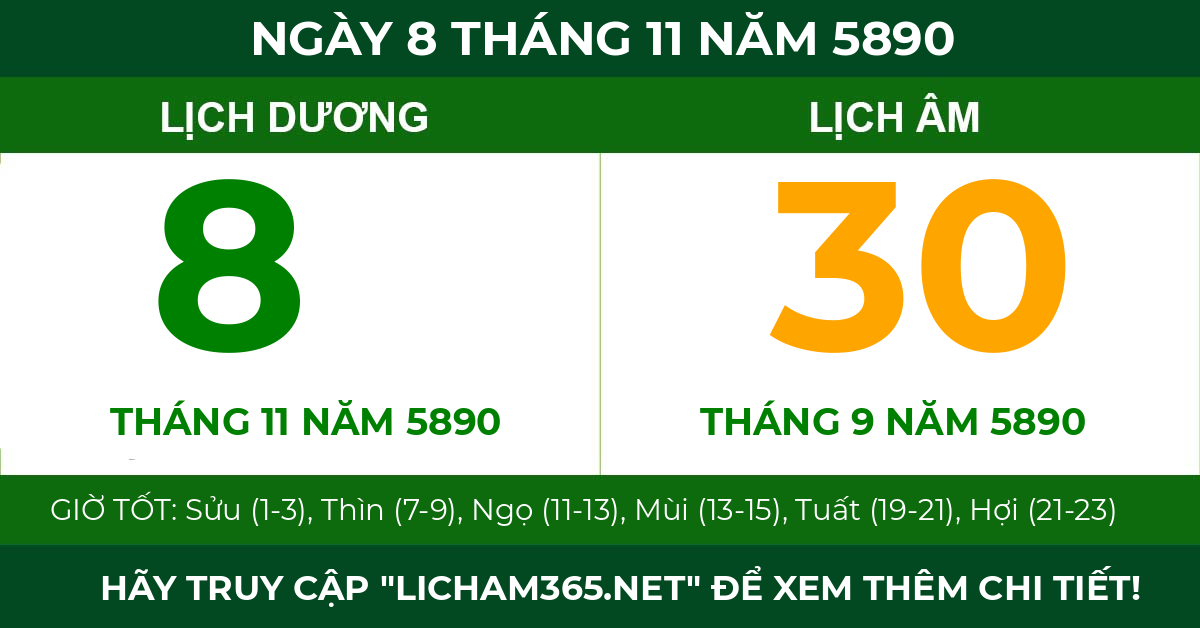 lịch âm ngày 8 tháng 11 năm 5890