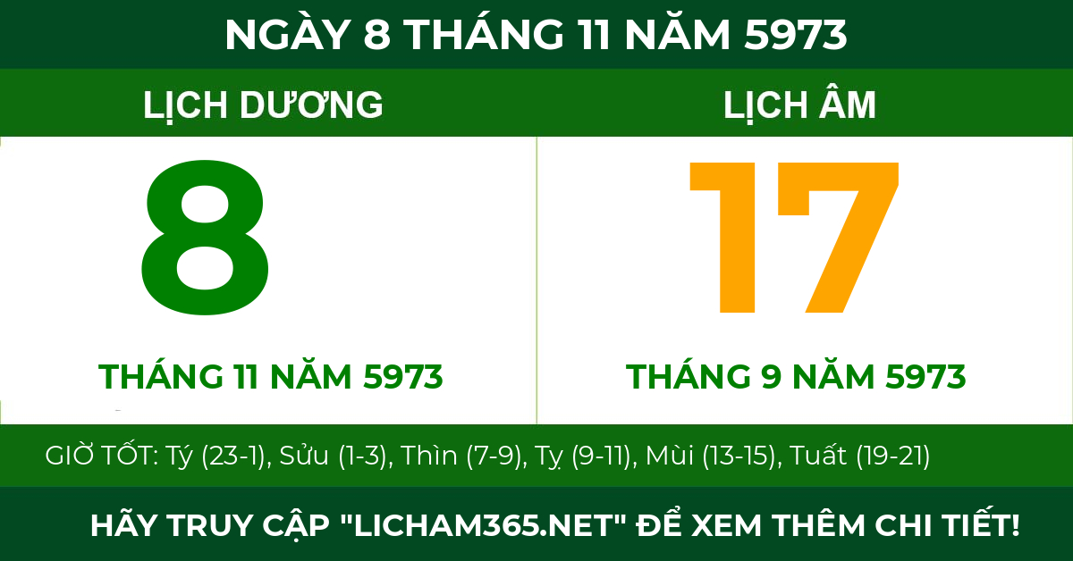 lịch âm ngày 8 tháng 11 năm 5973