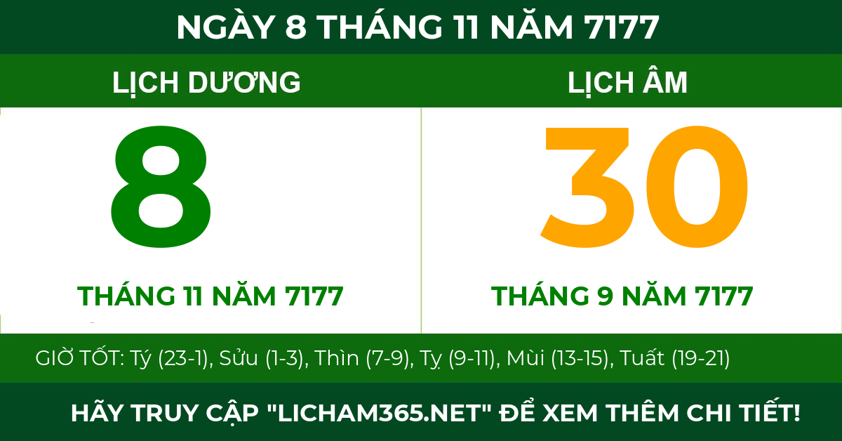 lịch âm ngày 8 tháng 11 năm 7177