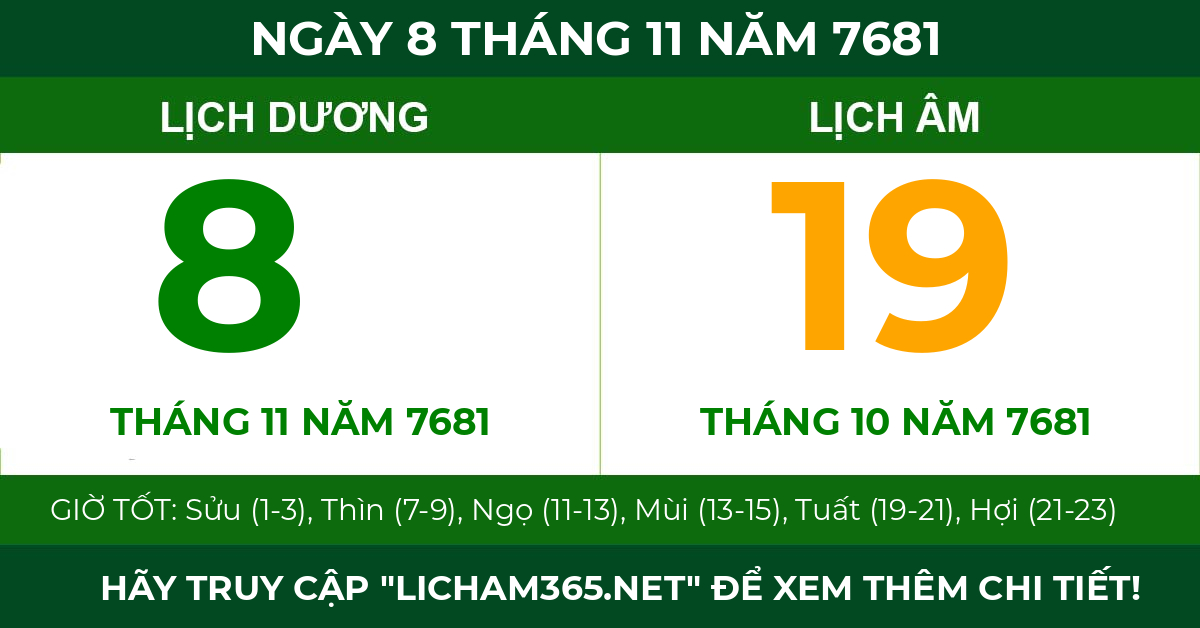 lịch âm ngày 8 tháng 11 năm 7681