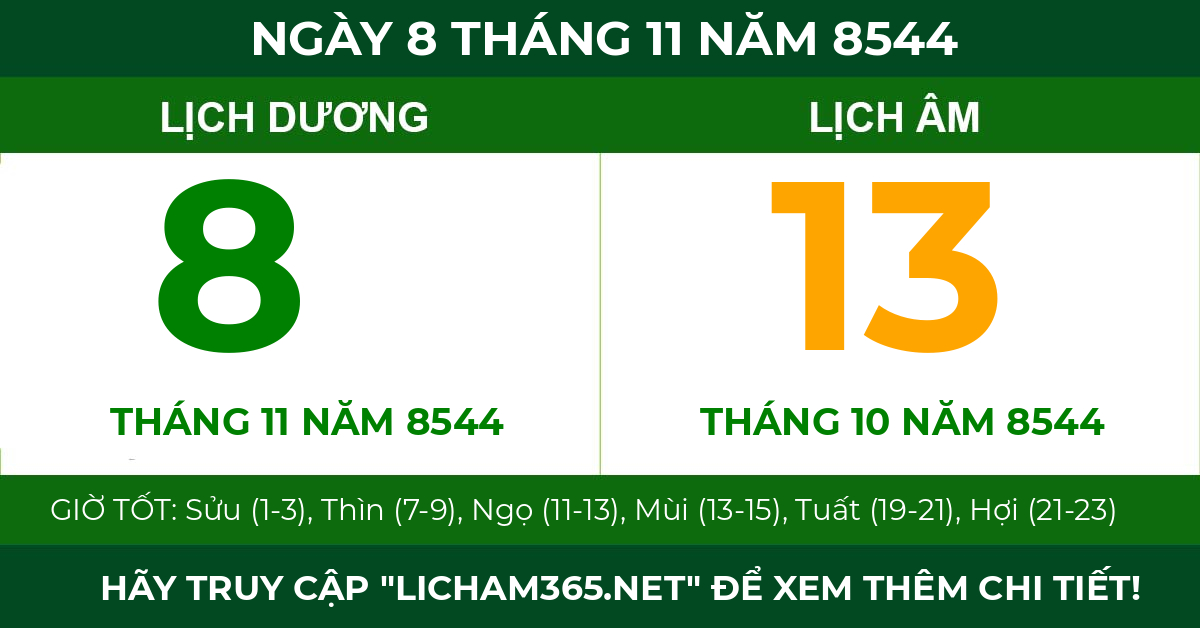 lịch âm ngày 8 tháng 11 năm 8544