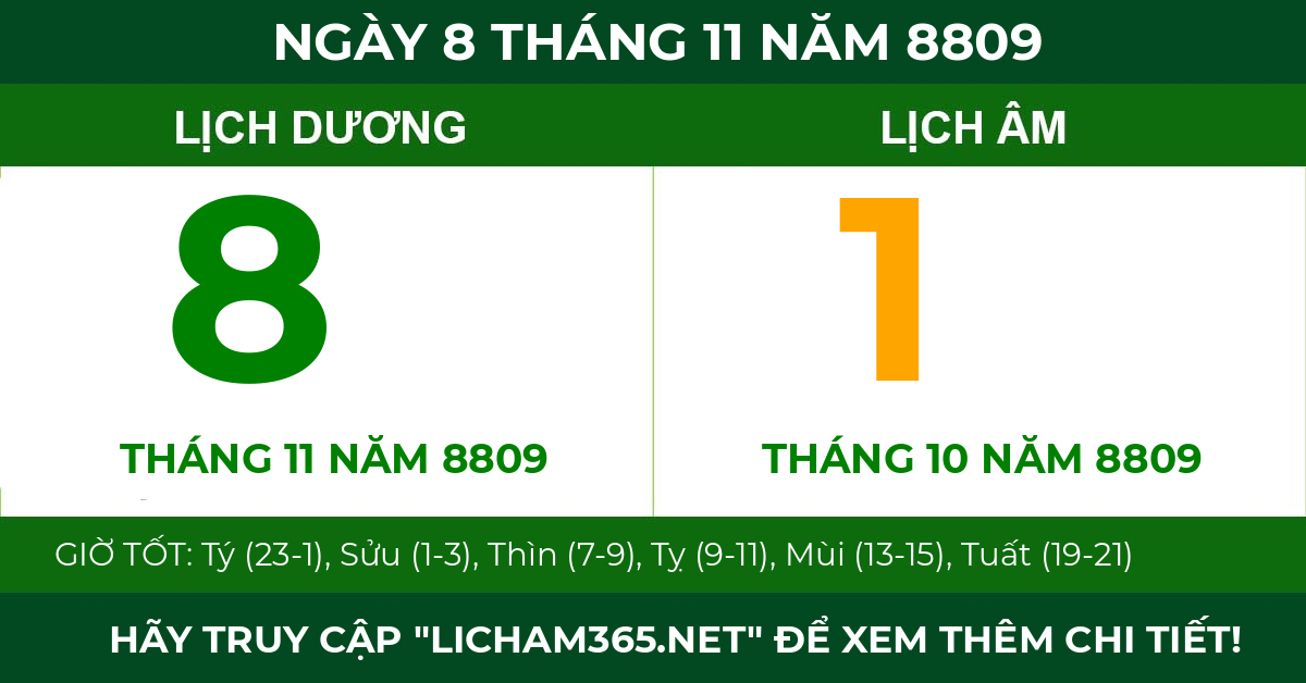 lịch âm ngày 8 tháng 11 năm 8809