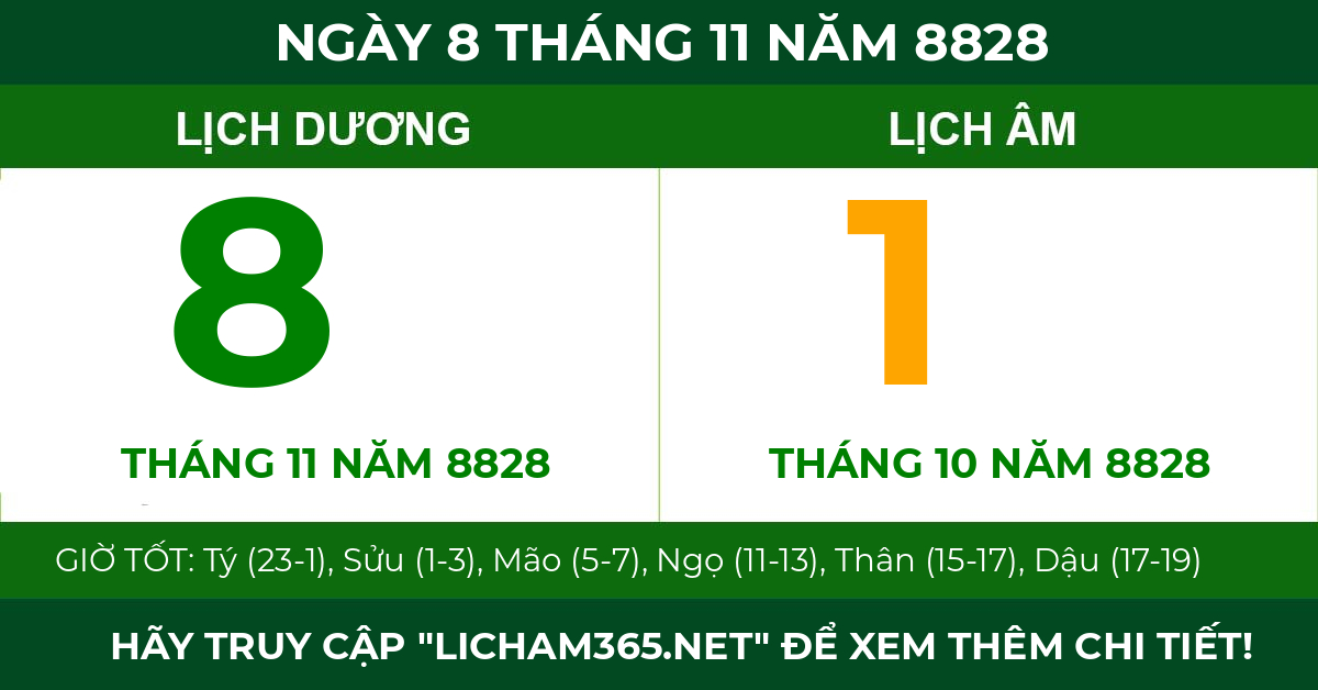 lịch âm ngày 8 tháng 11 năm 8828