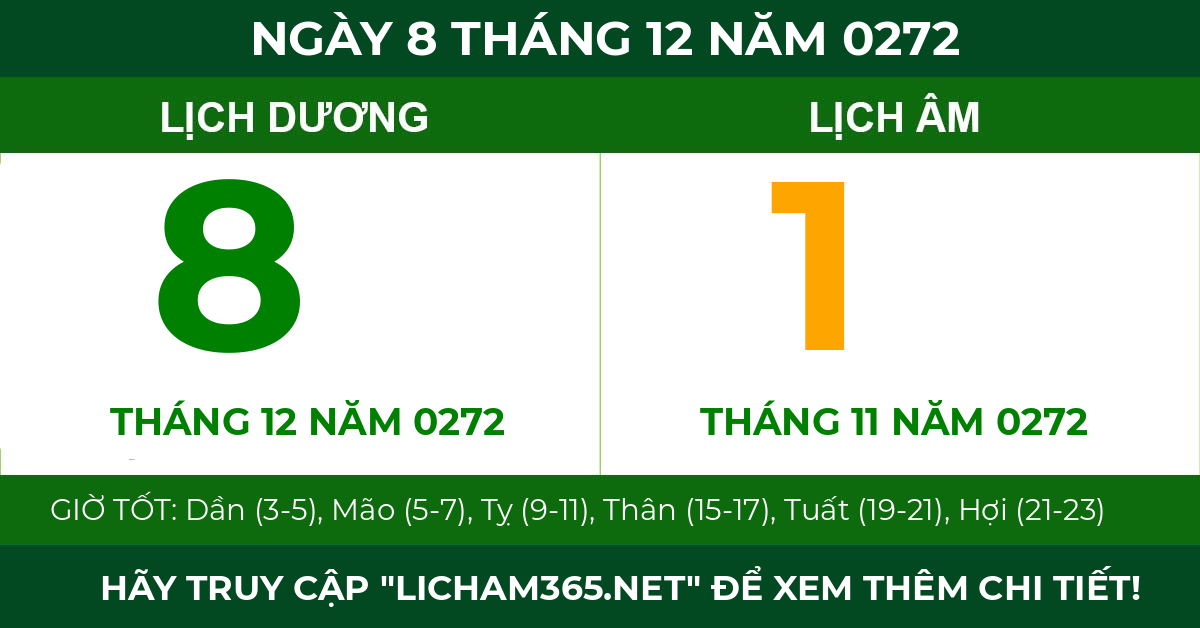 lịch âm ngày 8 tháng 12 năm 0272