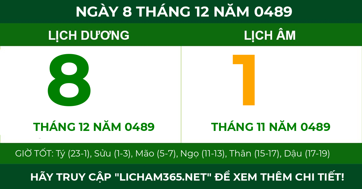 lịch âm ngày 8 tháng 12 năm 0489
