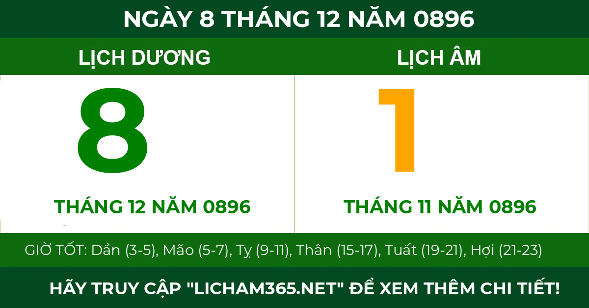 lịch âm ngày 8 tháng 12 năm 0896
