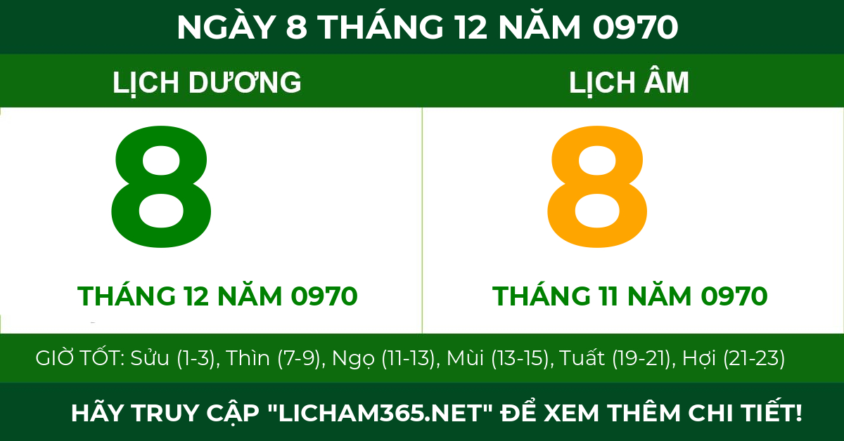 lịch âm ngày 8 tháng 12 năm 0970