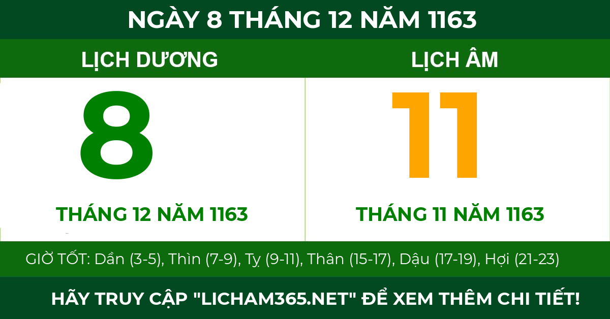 lịch âm ngày 8 tháng 12 năm 1163