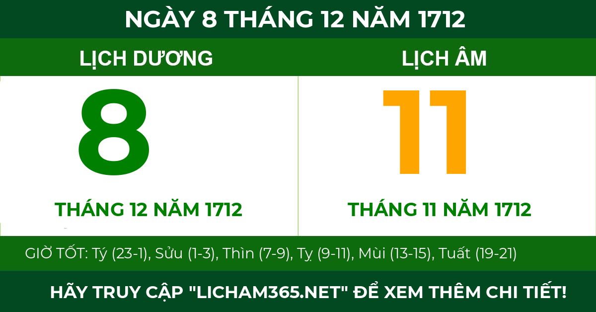 lịch âm ngày 8 tháng 12 năm 1712