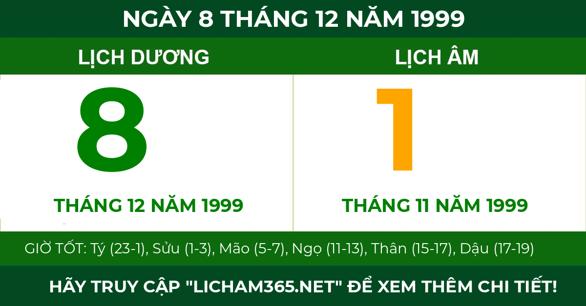 lịch âm ngày 8 tháng 12 năm 1999