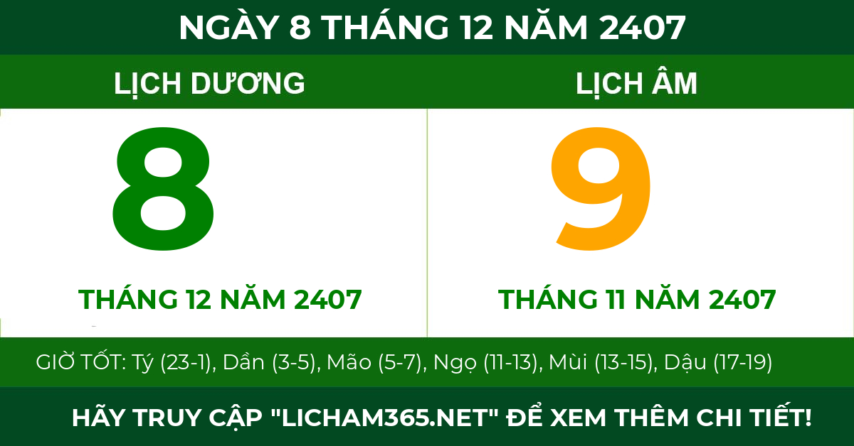 lịch âm ngày 8 tháng 12 năm 2407