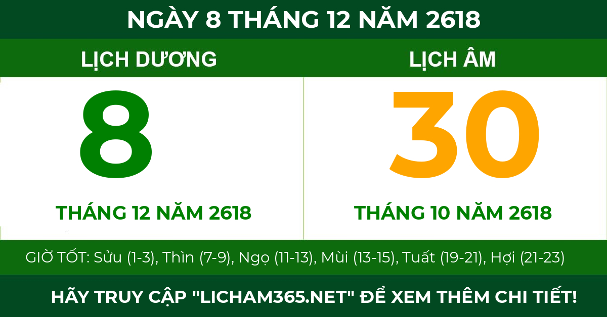 lịch âm ngày 8 tháng 12 năm 2618