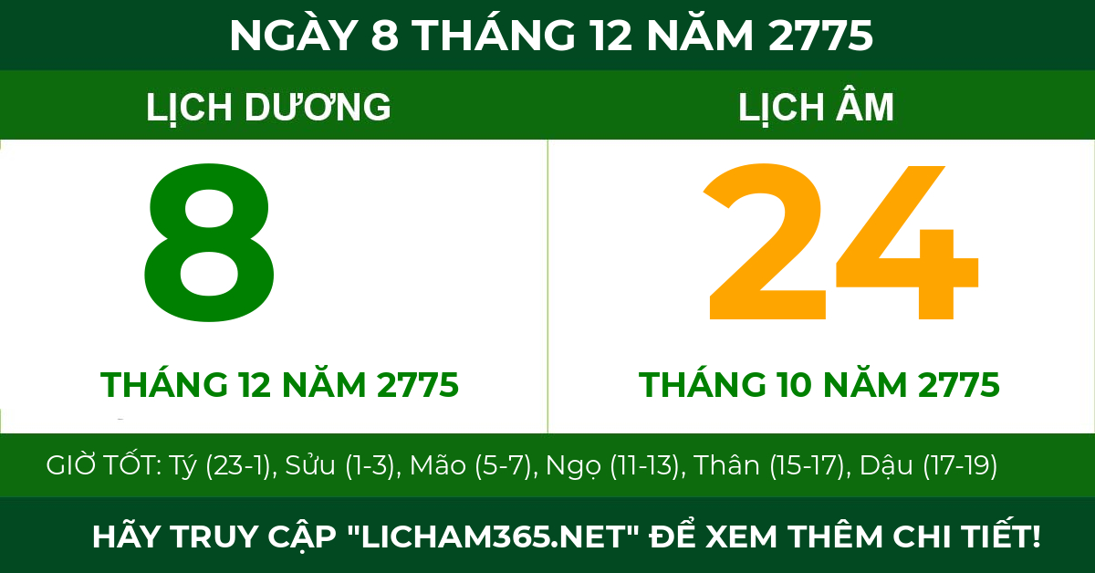 lịch âm ngày 8 tháng 12 năm 2775