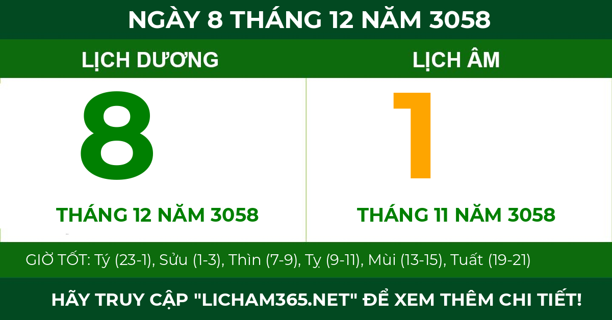 lịch âm ngày 8 tháng 12 năm 3058