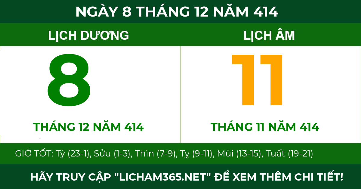 lịch âm ngày 8 tháng 12 năm 414
