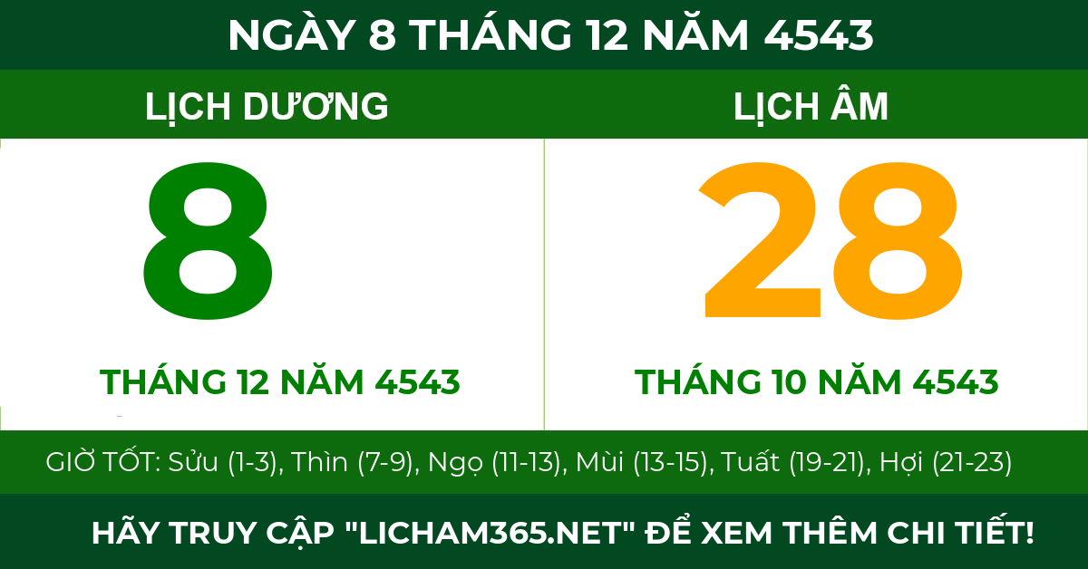 lịch âm ngày 8 tháng 12 năm 4543