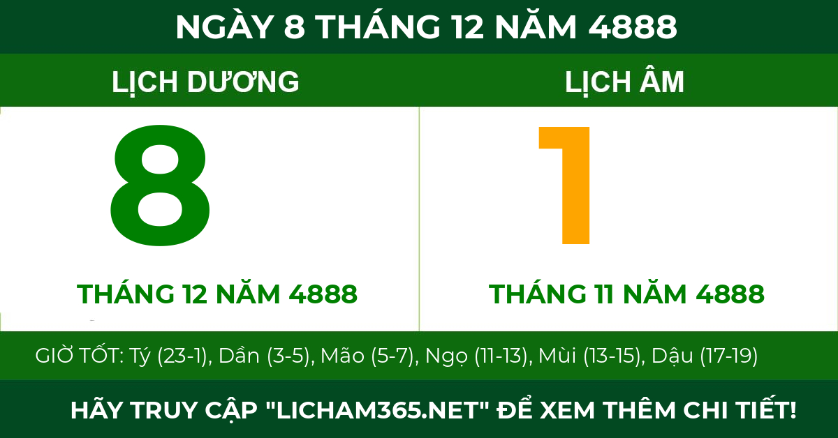 lịch âm ngày 8 tháng 12 năm 4888