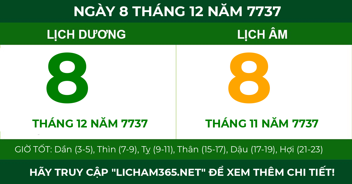 lịch âm ngày 8 tháng 12 năm 7737