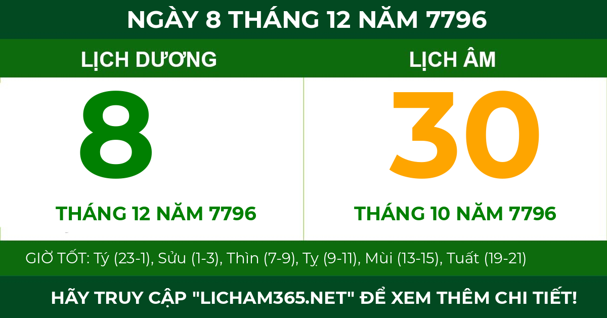 lịch âm ngày 8 tháng 12 năm 7796