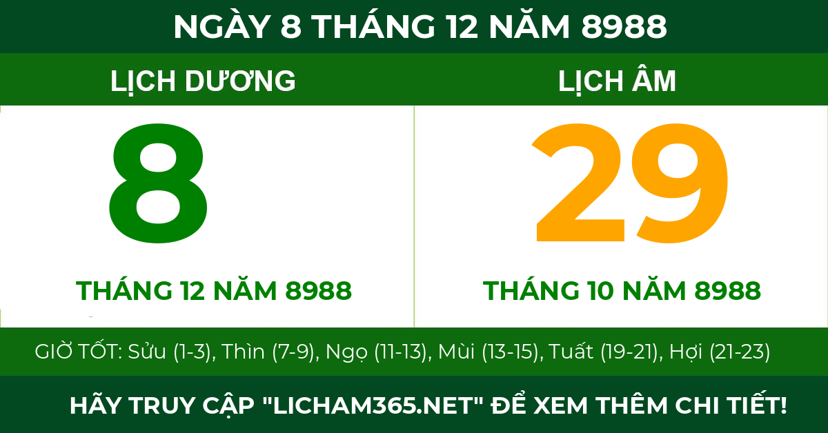lịch âm ngày 8 tháng 12 năm 8988
