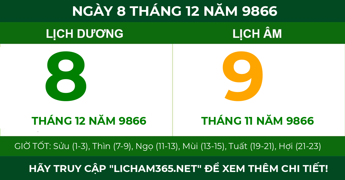 lịch âm ngày 8 tháng 12 năm 9866