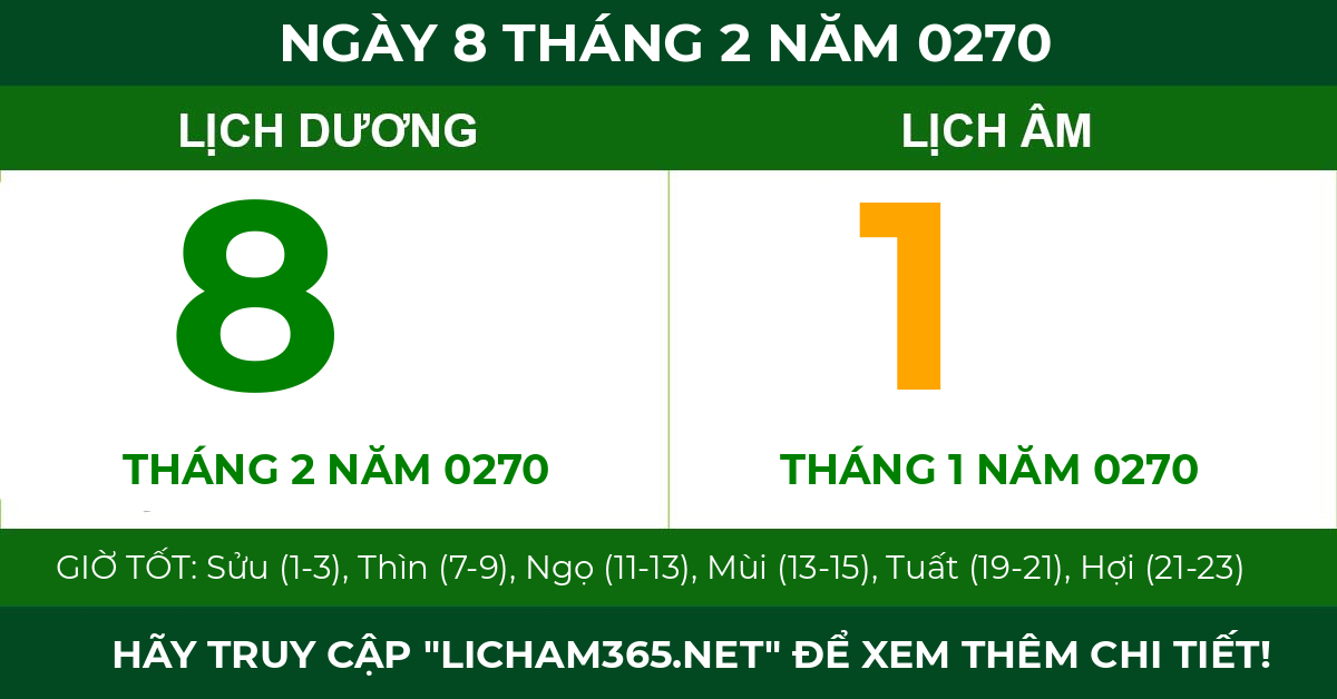 lịch âm ngày 8 tháng 2 năm 0270