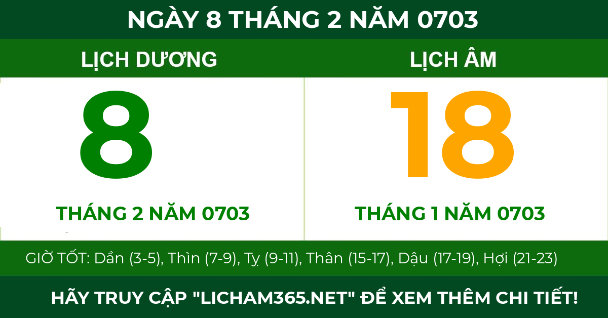 lịch âm ngày 8 tháng 2 năm 0703