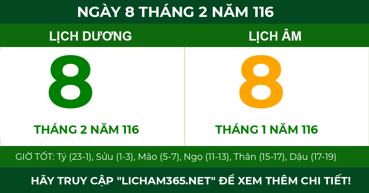 lịch âm ngày 8 tháng 2 năm 116