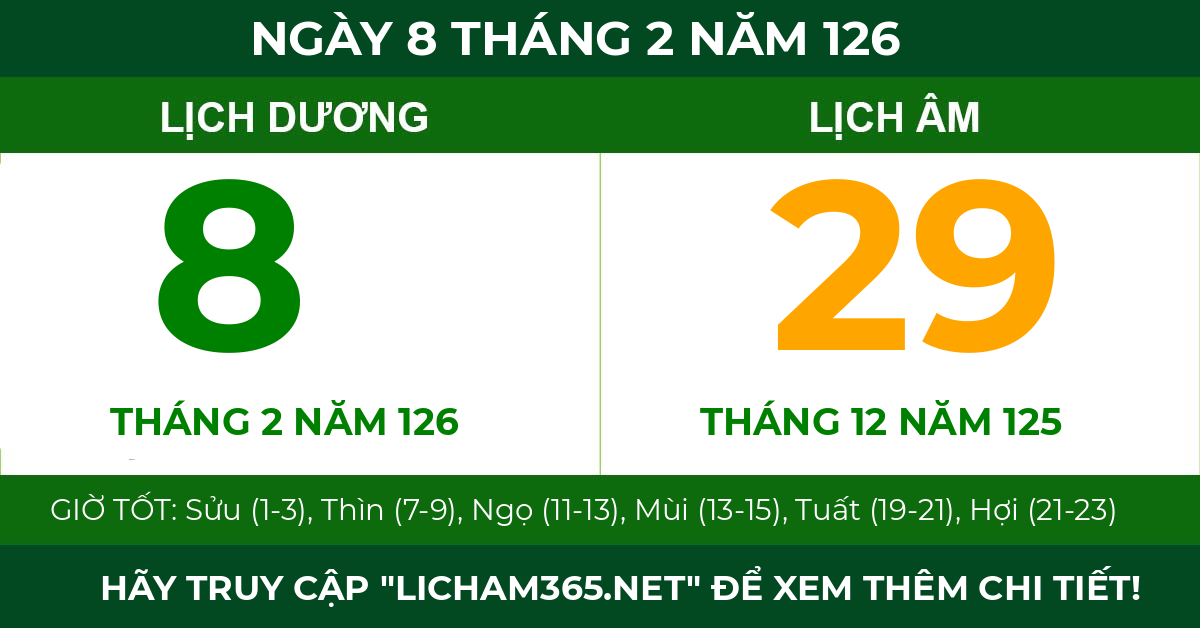 lịch âm ngày 8 tháng 2 năm 126