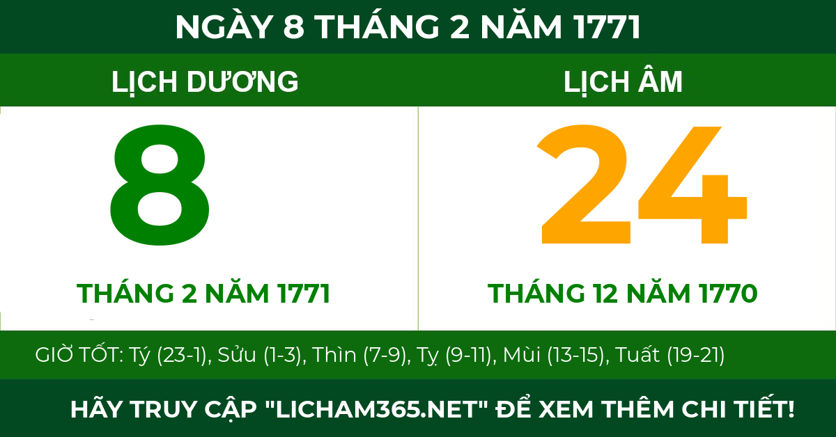 lịch âm ngày 8 tháng 2 năm 1771