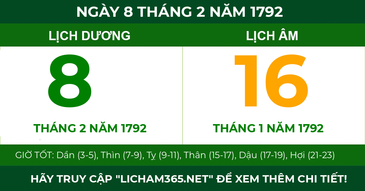 lịch âm ngày 8 tháng 2 năm 1792