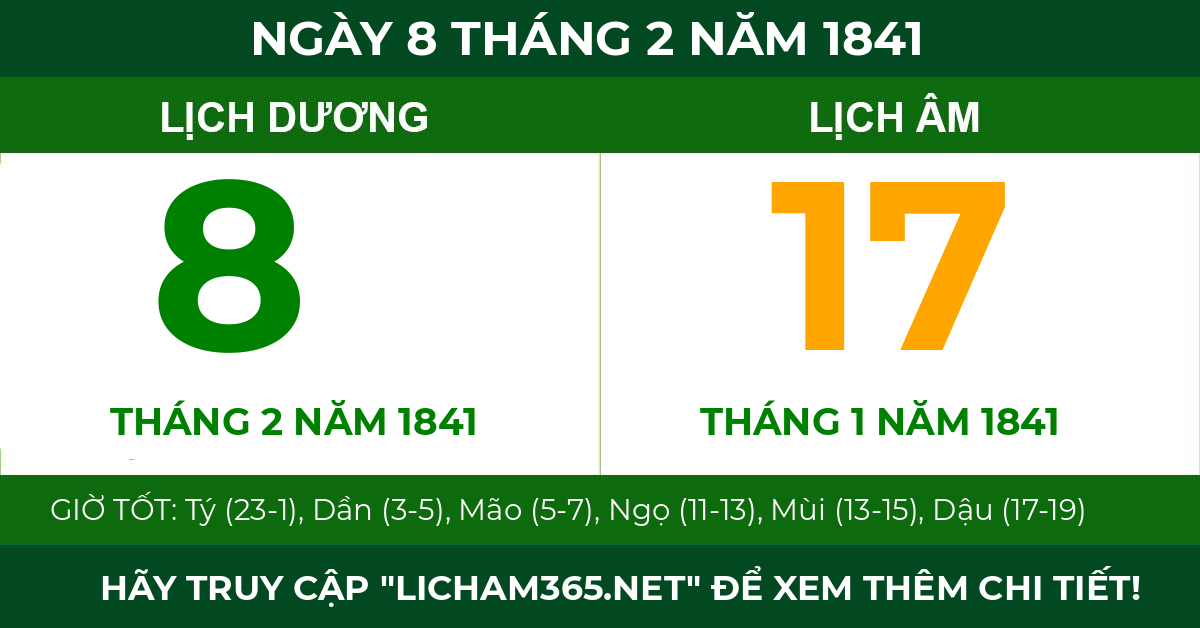lịch âm ngày 8 tháng 2 năm 1841