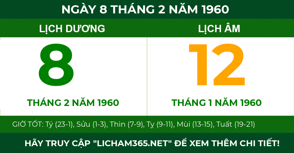 lịch âm ngày 8 tháng 2 năm 1960