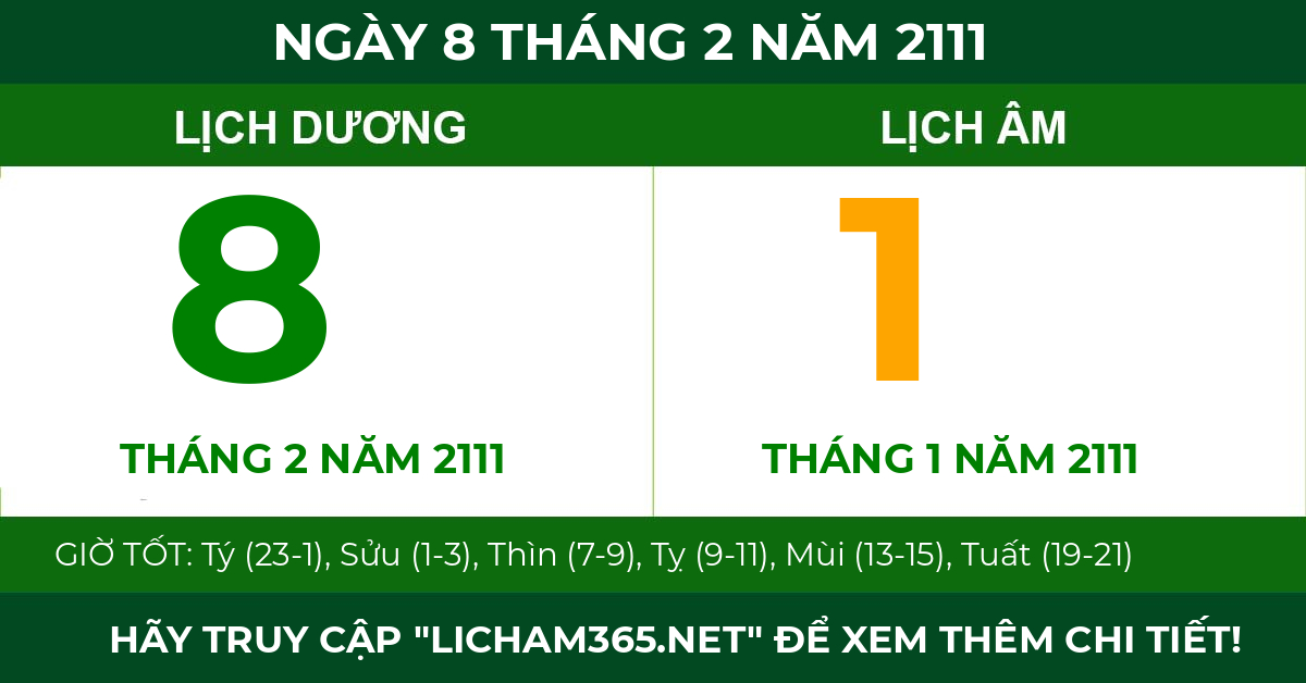 lịch âm ngày 8 tháng 2 năm 2111