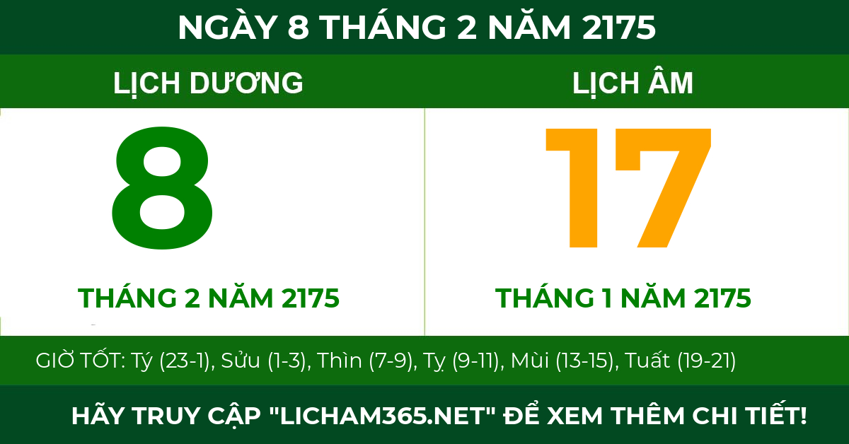 lịch âm ngày 8 tháng 2 năm 2175