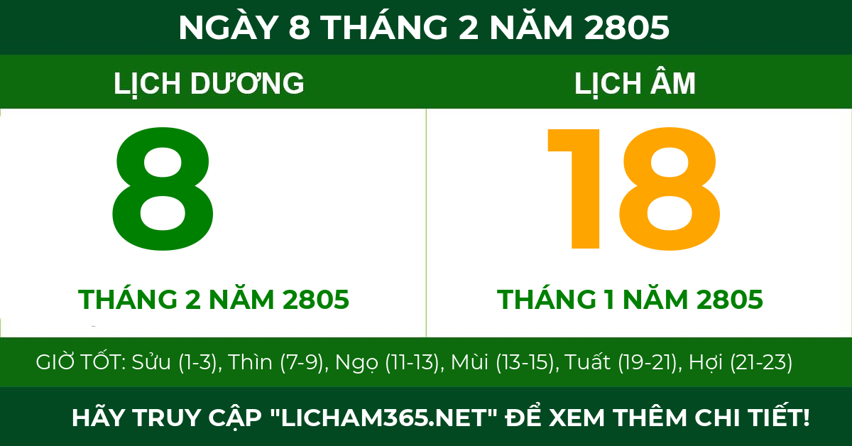 lịch âm ngày 8 tháng 2 năm 2805