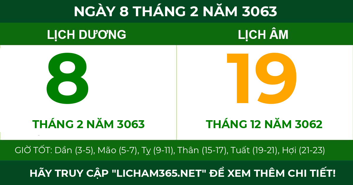 lịch âm ngày 8 tháng 2 năm 3063