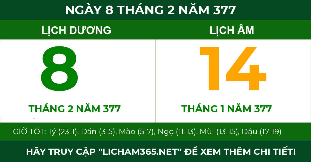 lịch âm ngày 8 tháng 2 năm 377