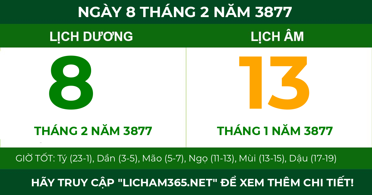 lịch âm ngày 8 tháng 2 năm 3877
